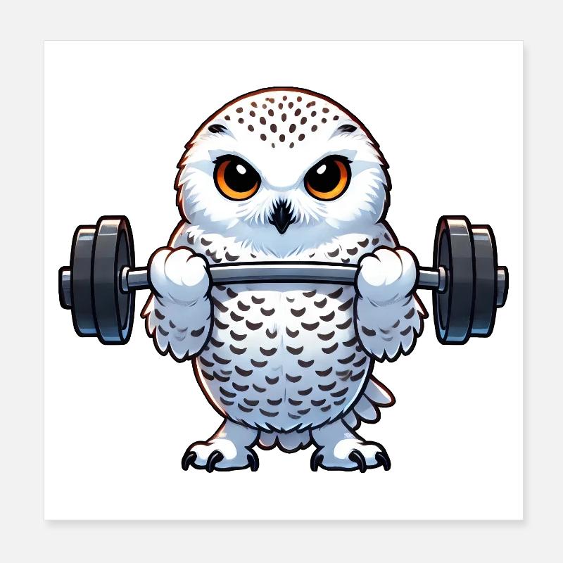 Eule Schneeeule Workout Fitness Training Poster 20x20 cm