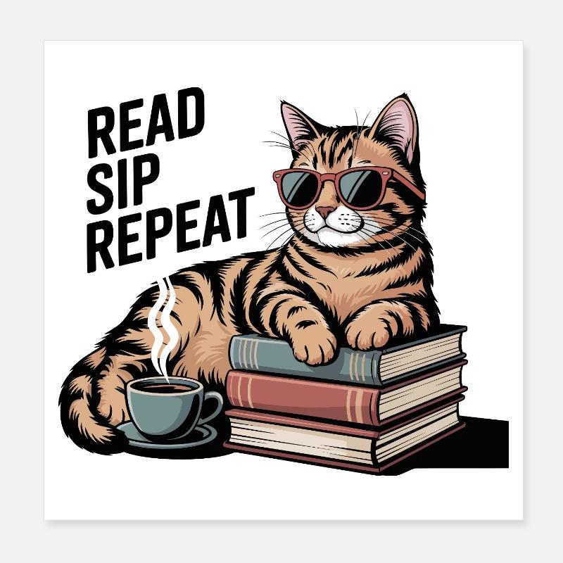 Lire le livre Sip Repeat Cat Coffee Poster 20 x 20 cm