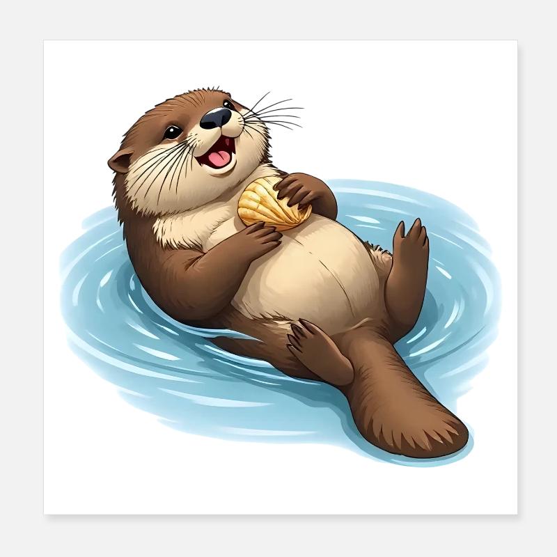 Relaxed beaver with shell Poster 8" x 8" (20x20 cm)