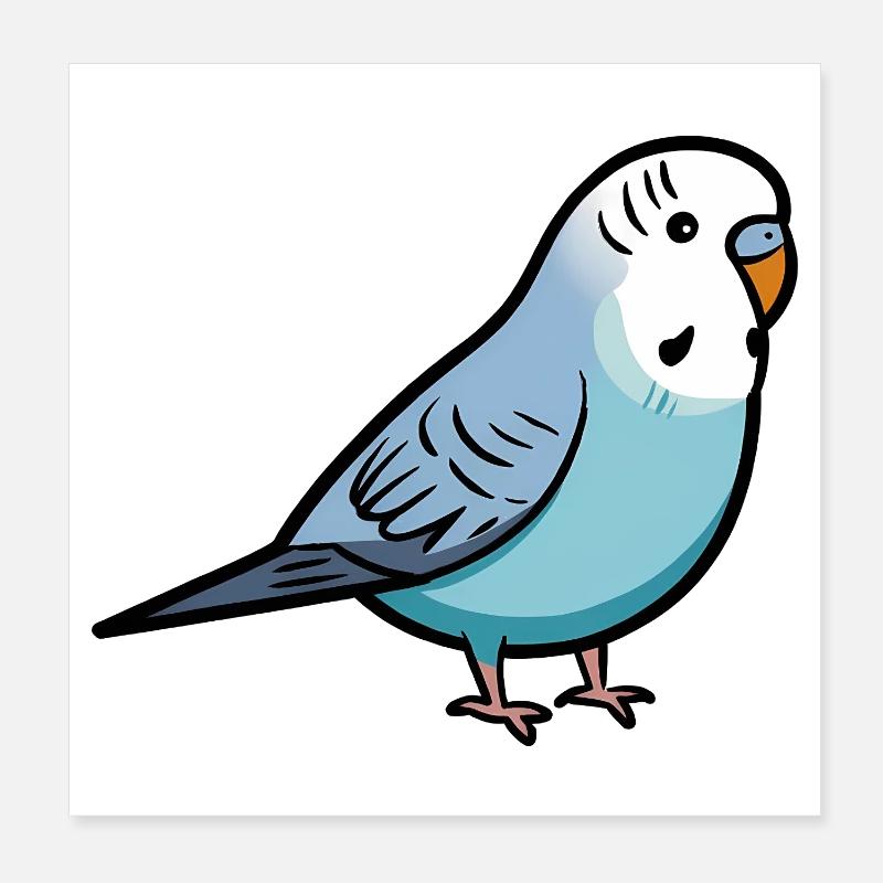 Blue Parakeet Bird Lover Poster 8" x 8" (20x20 cm)