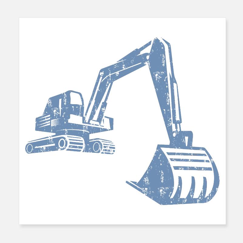Excavator Silhouette Construction Worker Grunge Design Poster 8" x 8" (20x20 cm)