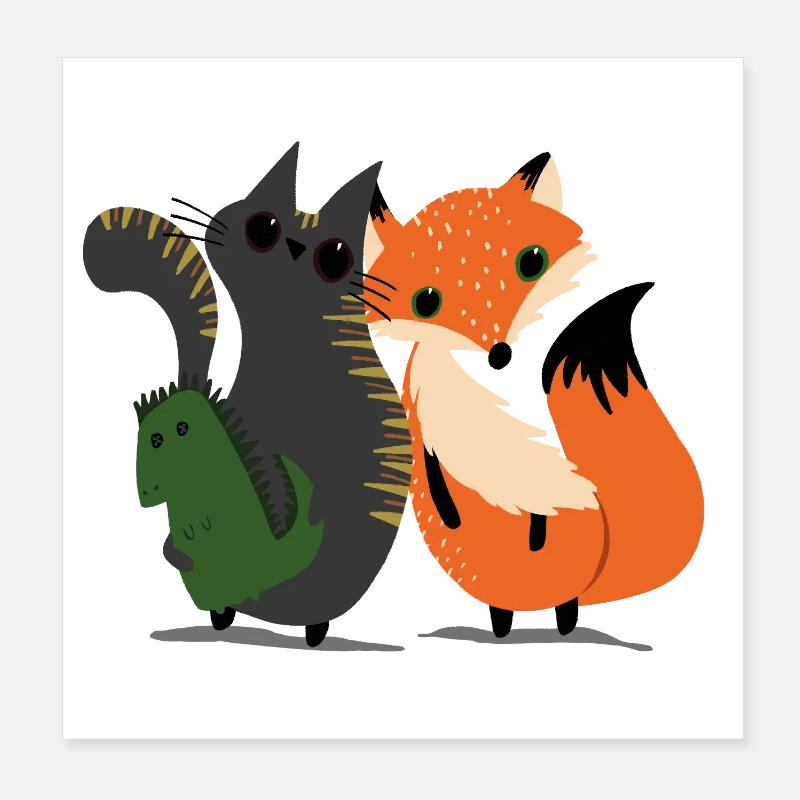 Le chat et le renard - Poster 20 x 20 cm - blanc