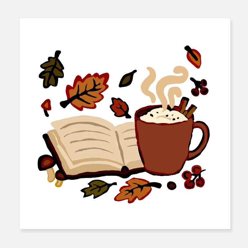 Kaffeeduft & Buchgeflüster...Herbsttraumdesign - Poster 20x20 cm - Weiß