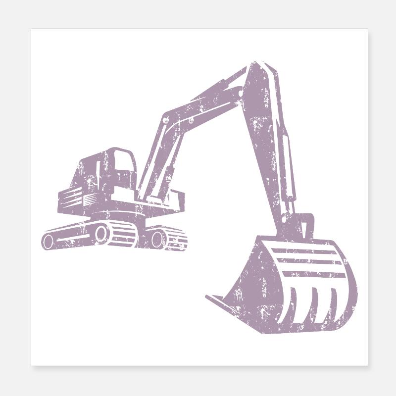 Silhouette d'excavatrice Travailleur de la construction Conception grunge Poster 20 x 20 cm
