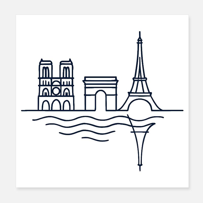Lignes Parisiennes: Tour Eiffel et Arc de Triomphe - Poster 20 x 20 cm - blanc