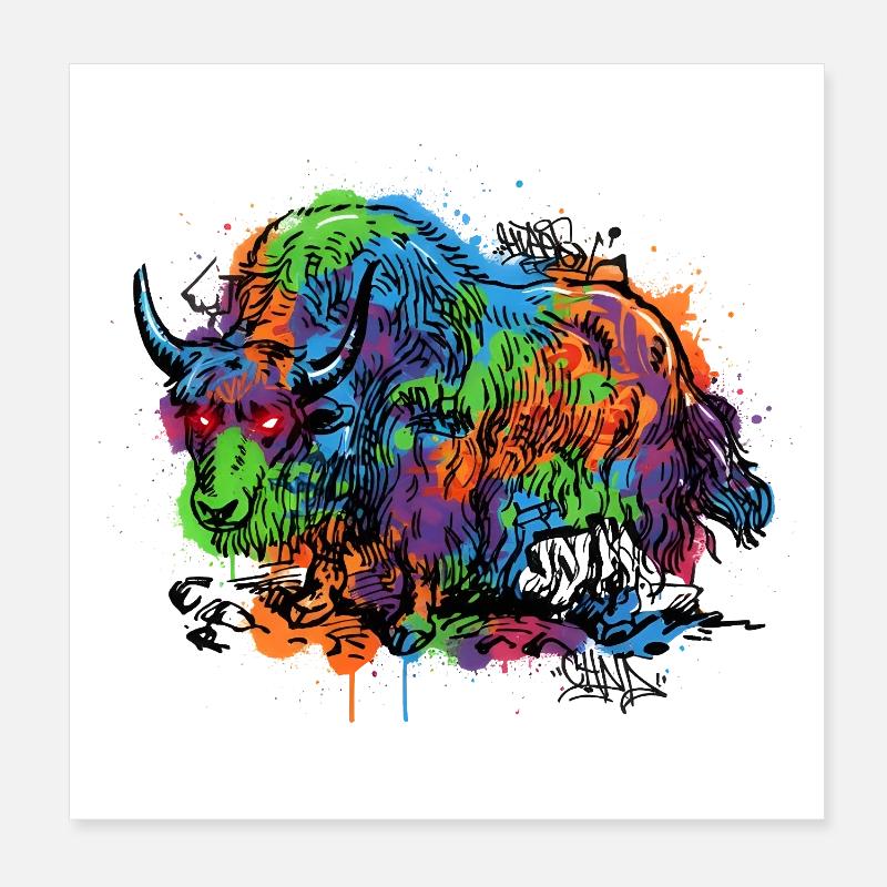 Rainbow Yak Graffiti Pattern Poster 8" x 8" (20x20 cm)