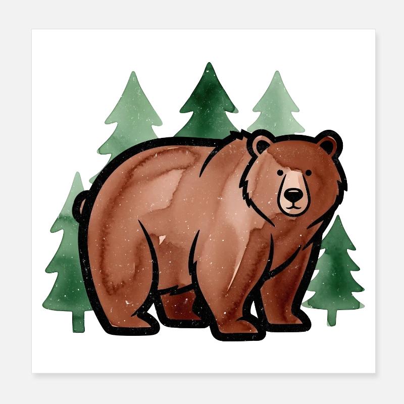 Ours de la forêt dans le style aquarelle Poster 20 x 20 cm