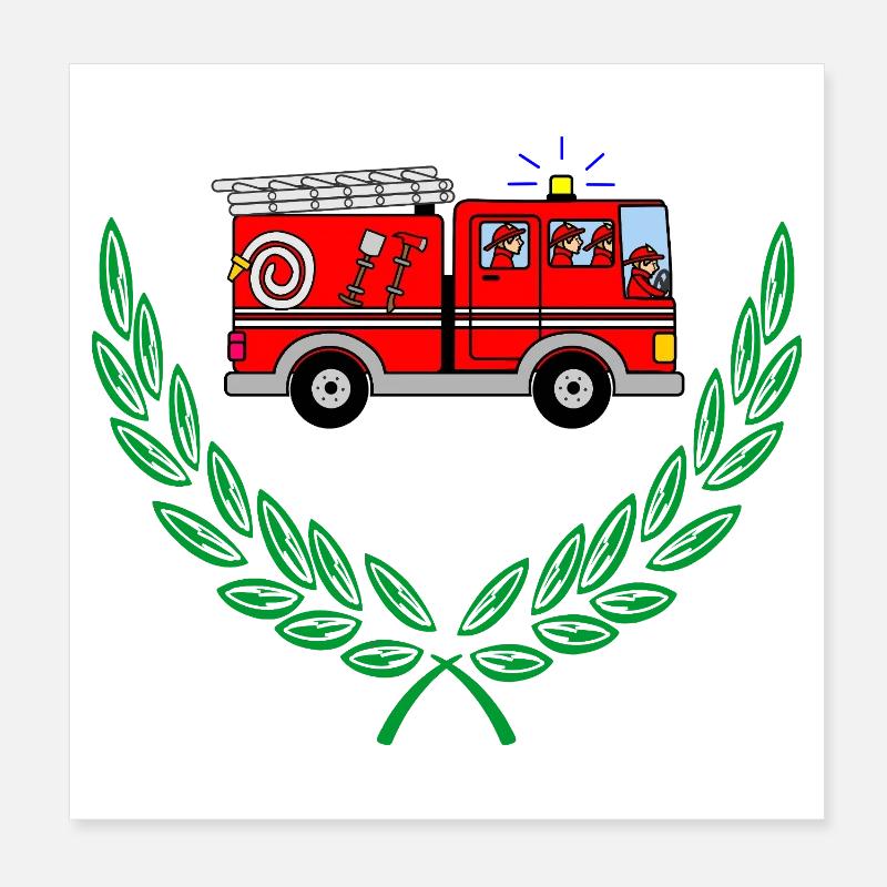Fire engine in laurel wreath Poster 8" x 8" (20x20 cm)