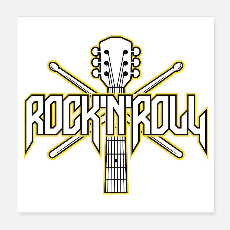Emblème de guitare et baguettes Rocknroll Poster 20 x 20 cm