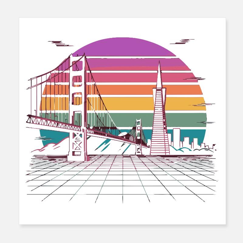 Rainbow Bridge Neon Skyline San Francisco Poster 20 x 20 cm
