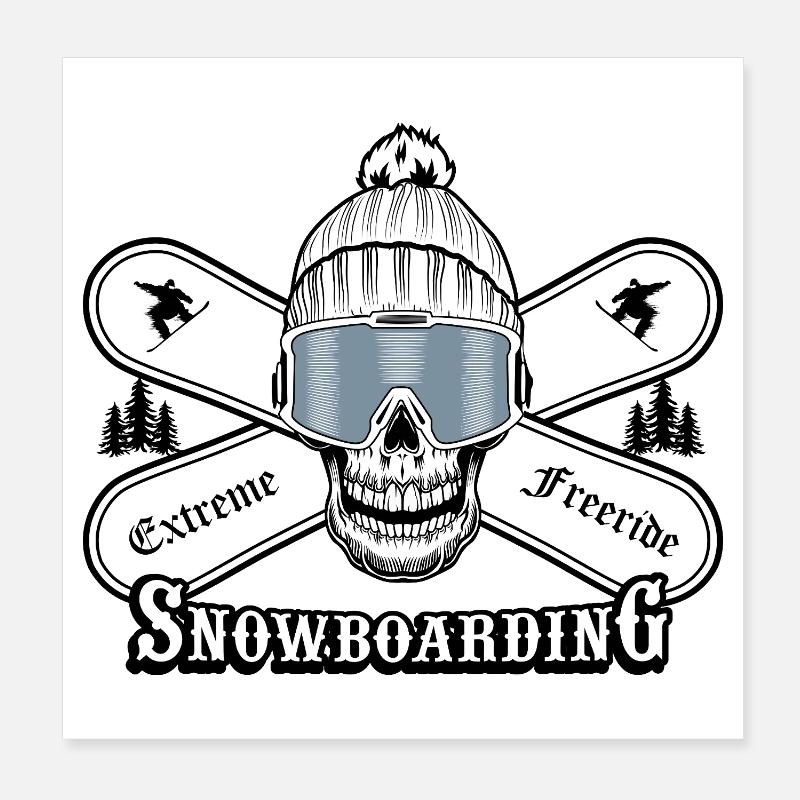 Graphique de crâne de snowboard Poster 20 x 20 cm