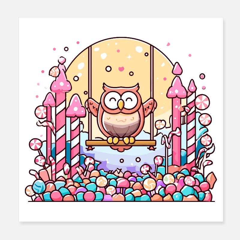 Balancement de chouette sucrée à Candyland Poster 20 x 20 cm