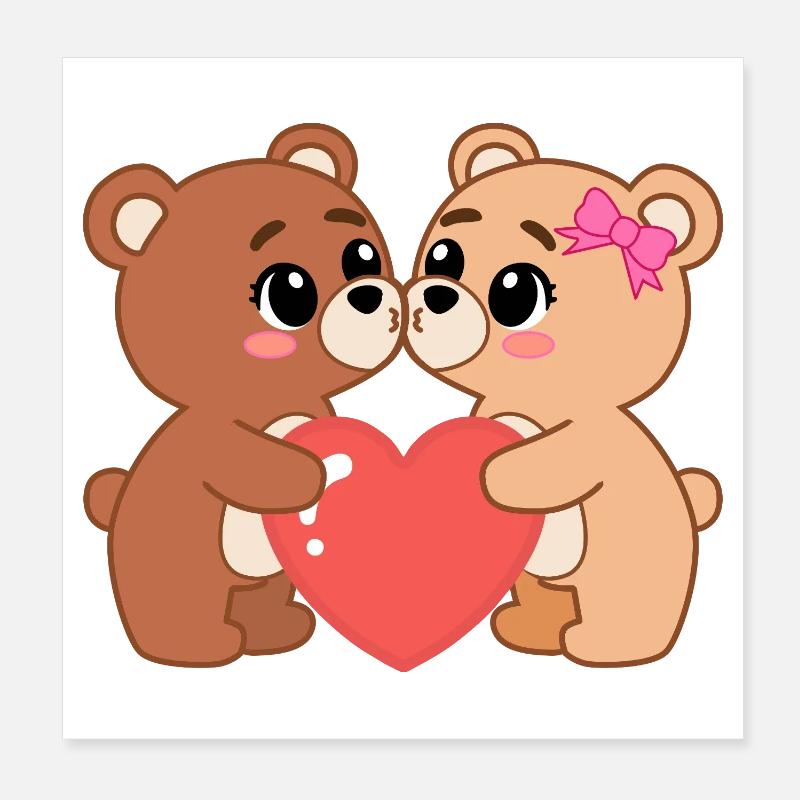 Teddybären verliebt mit Herz - Poster 20x20 cm - Weiß