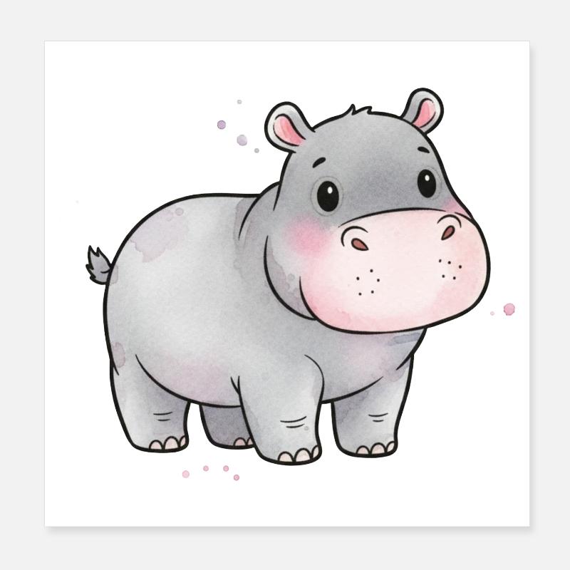 Nilpferd Baby Aquarell Kunst Süß Poster 20x20 cm
