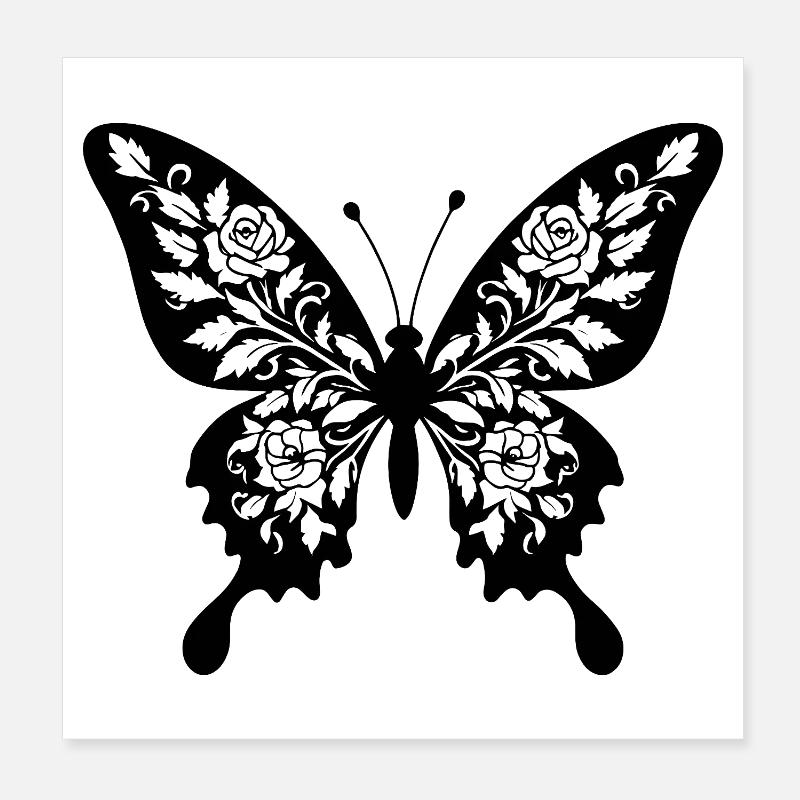 Papillon fleur filigrane Poster 20 x 20 cm