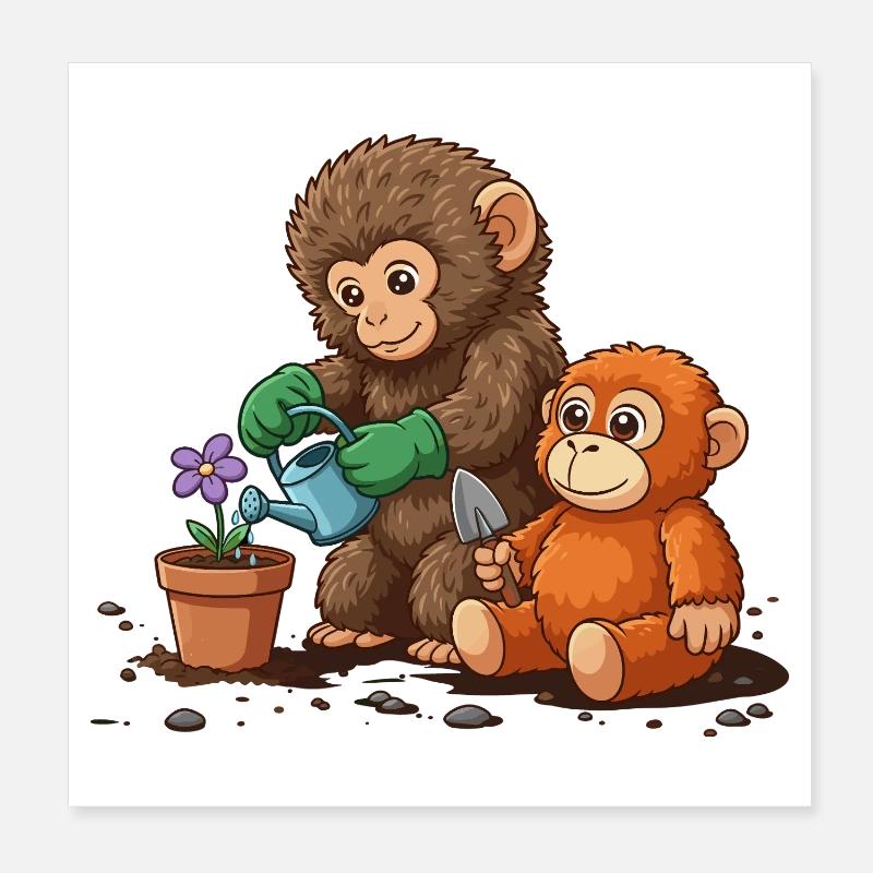 le coup de poing du singe - Jardinage des singes Poster 20 x 20 cm