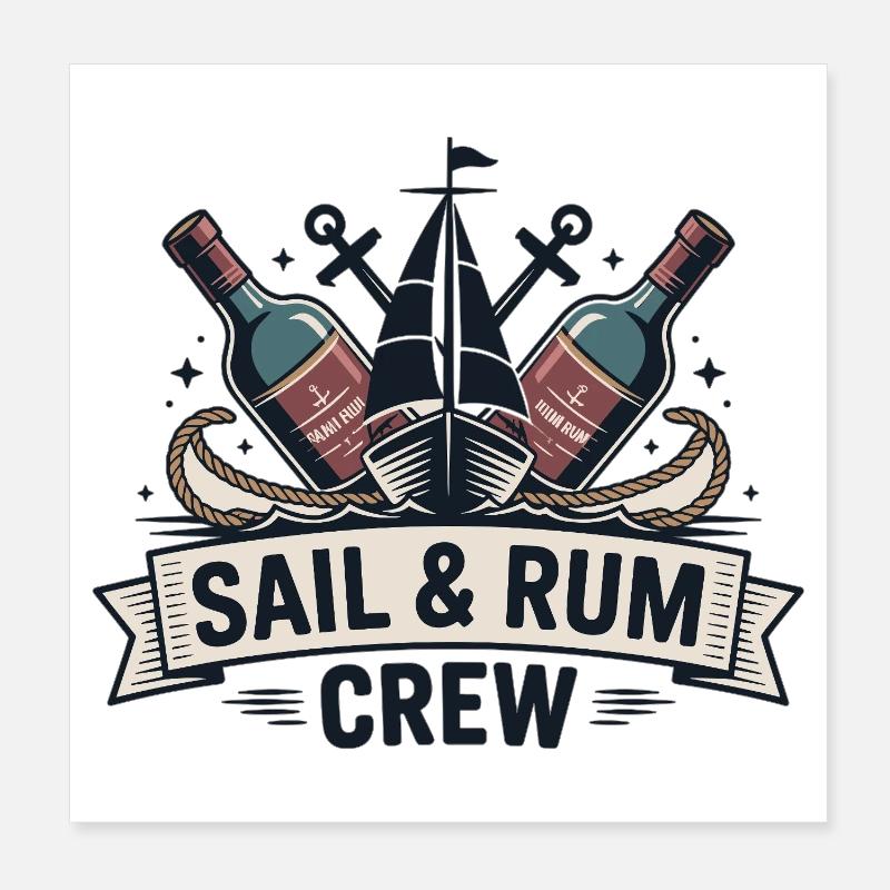 Sail & Rum Crew – Sailing Rum Pirates Poster 8" x 8" (20x20 cm)