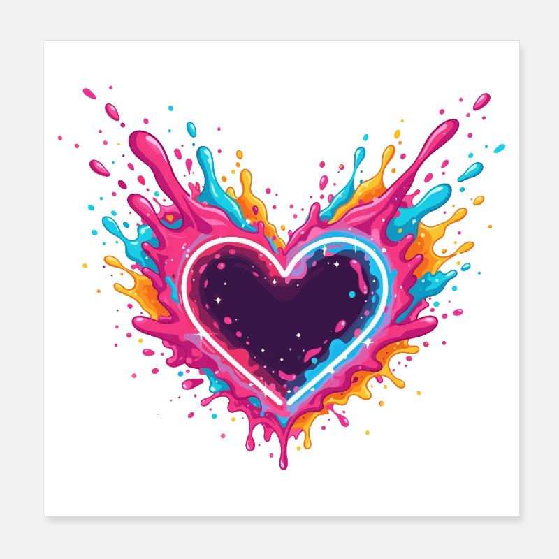 Bunte Herzspritzer Liebe Poster 20x20 cm