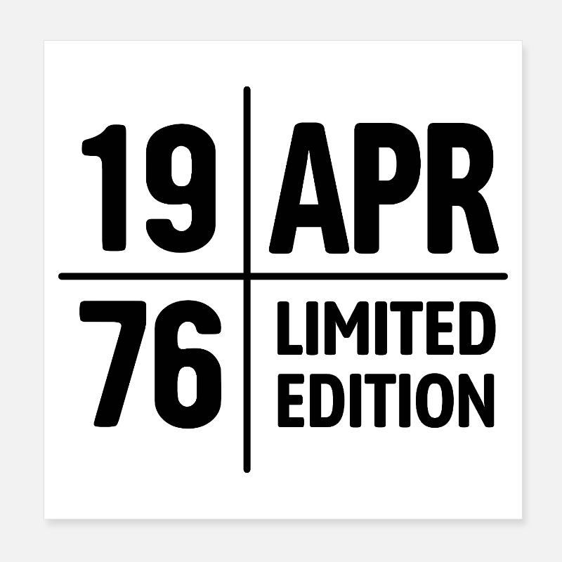 Édition limitée cadeau d’anniversaire d’avril 1976 Poster 20 x 20 cm