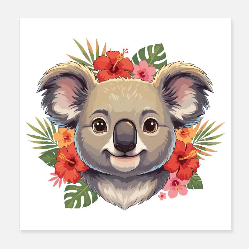 Koala avec une couronne de fleurs Poster 20 x 20 cm