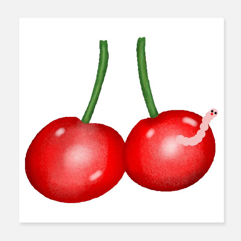 Cherries Cartoon Worm Fruit Cherry Poster 8" x 8" (20x20 cm)