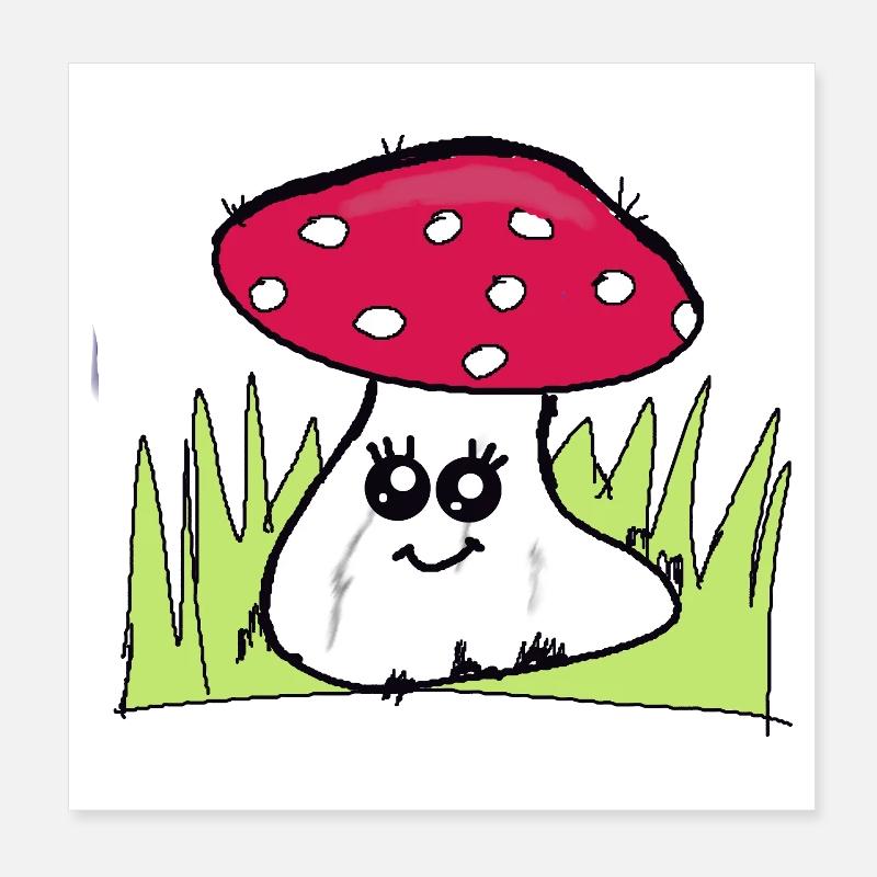 Champignon clin d’œil avec chapeau rouge Poster 20 x 20 cm