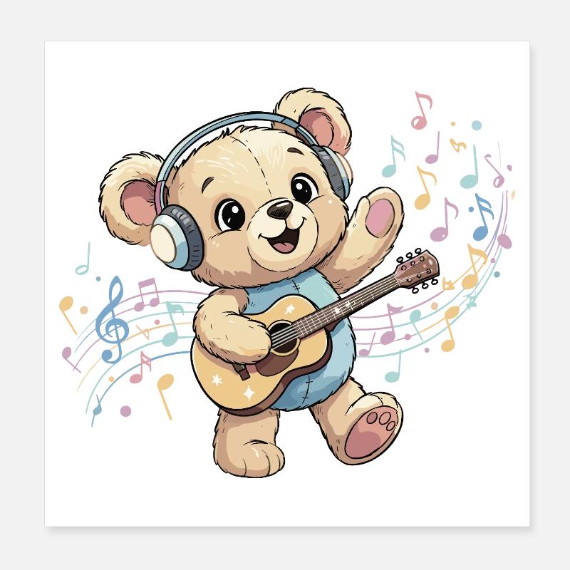 Cuddly Bear avec groove de guitare Poster 20 x 20 cm