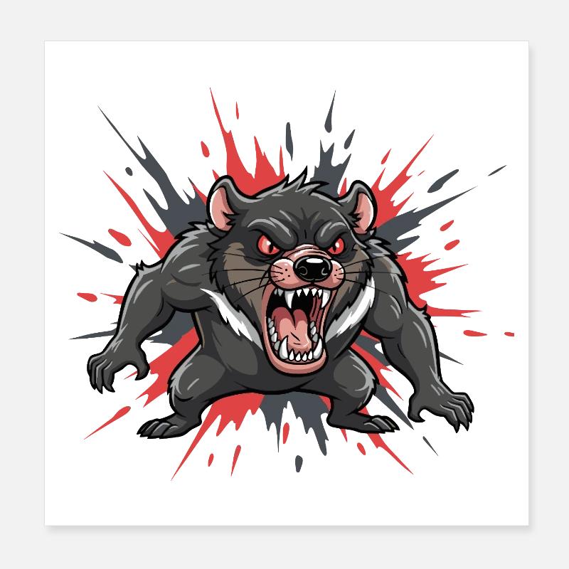 Le diable de Tasmanie dans le style de la bande dessinée Poster 20 x 20 cm