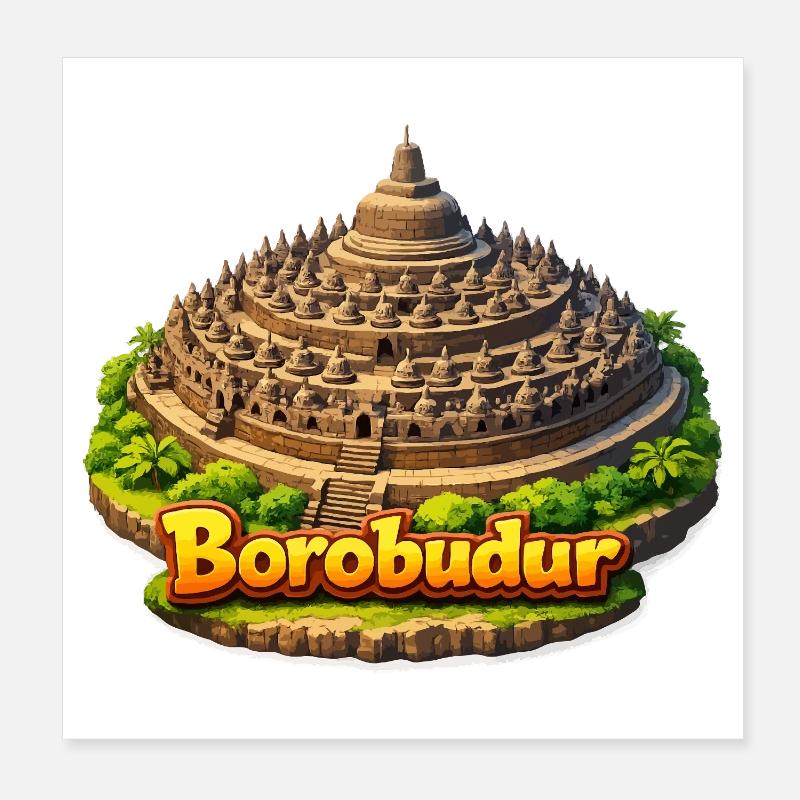 Borobudur-Tempel-Karikatur Poster 20x20 cm