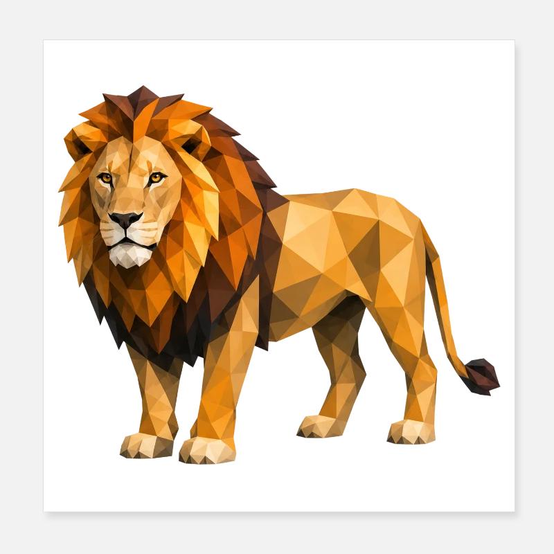 Low Poly Löwe Gelb Orange - Poster 20x20 cm - Weiß