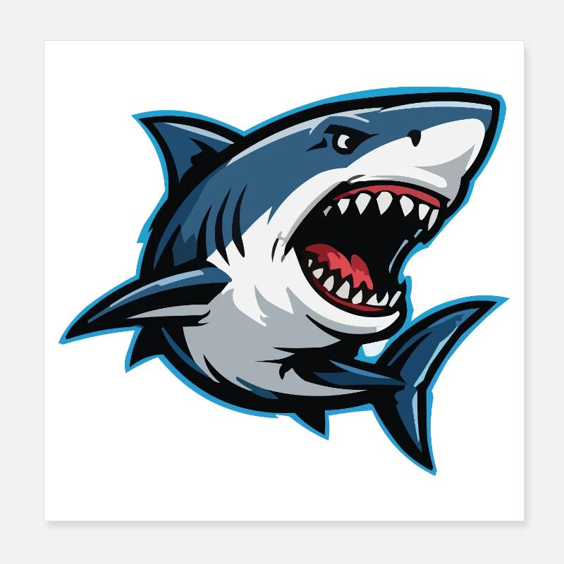 Shark Caricature in Lightning Style Poster 8" x 8" (20x20 cm)