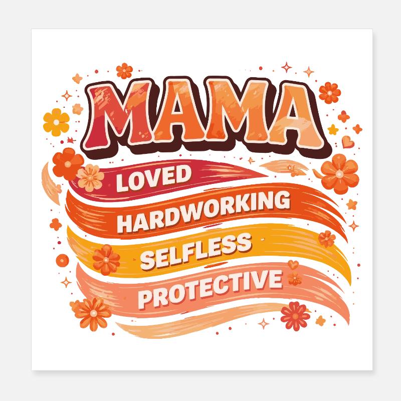 MAMA Qualités Rétro Vagues et Fleurs | Cadeau Poster 20 x 20 cm