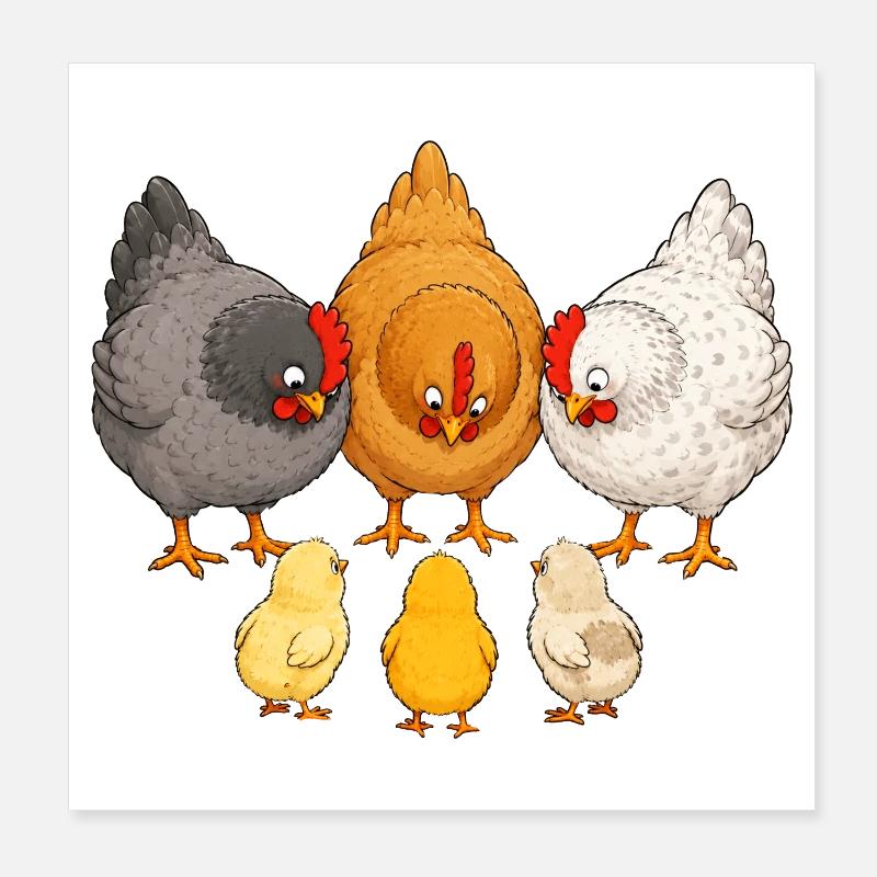 Poules avec poussins Poster 20 x 20 cm