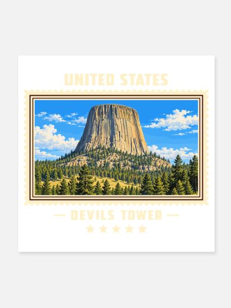 Vereinigte Staaten Devils Tower Vintage Reisemarke - Poster 20x20 cm - Weiß - Vorne