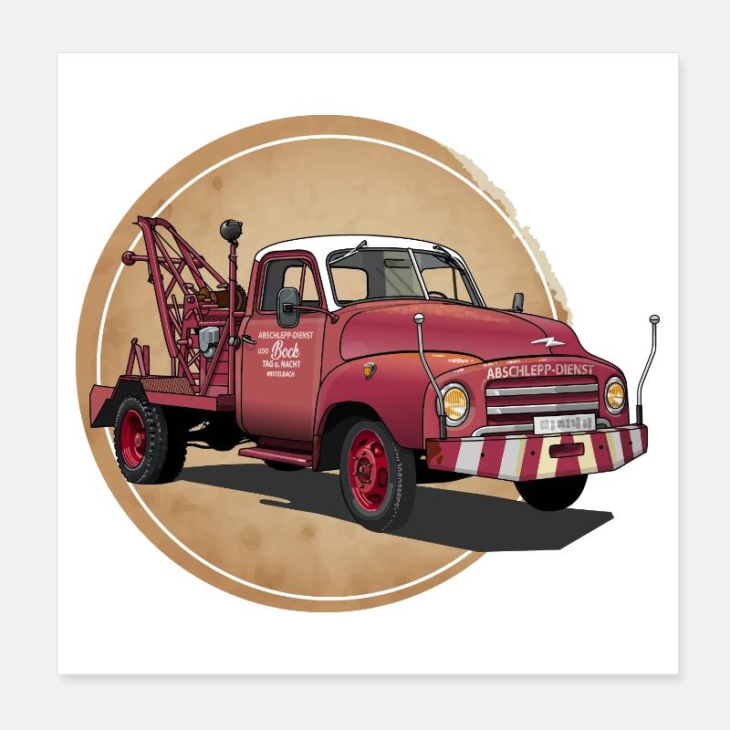 Abschleppwagen Oldtimer Poster 20x20 cm