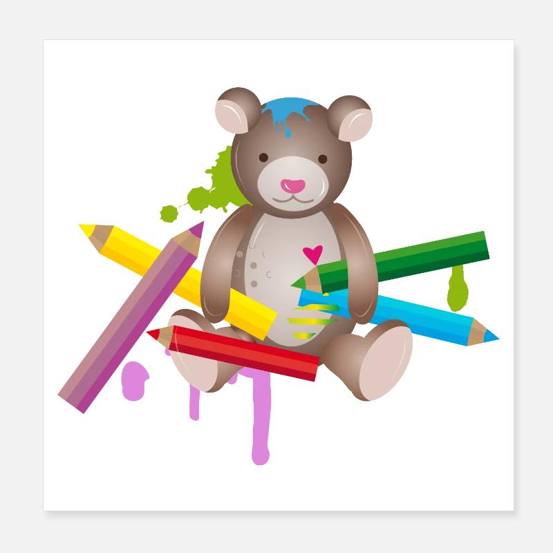 Ours créatif avec des crayons colorés Poster 20 x 20 cm