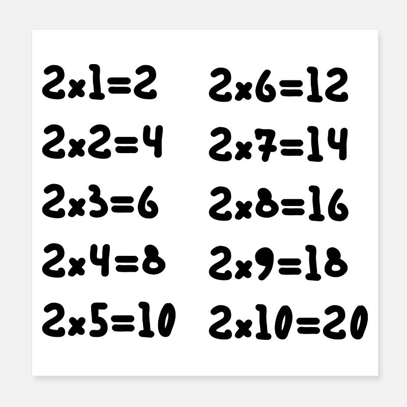 Table de multiplication deux Poster 20 x 20 cm