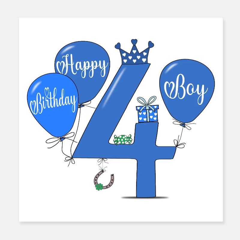 Joyeux anniversaire 4 garçon Poster 20 x 20 cm