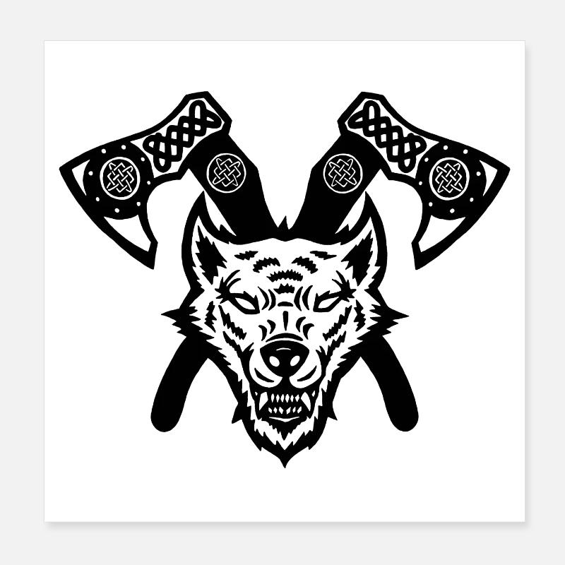 Äxte des schwarzen Wolfs und der Wikinger - Poster 20x20 cm - Weiß