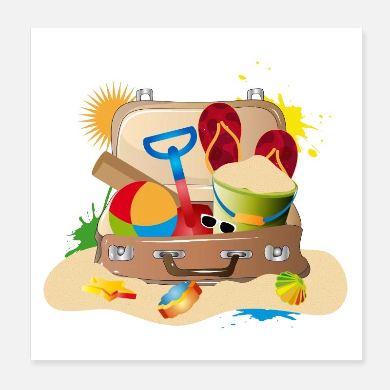 plein de valises emballées pour les vacances à la plage - Poster 20 x 20 cm - blanc