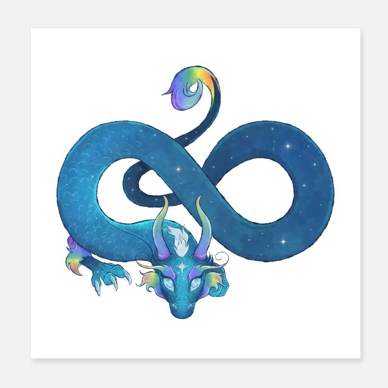 Blue Ink Spirits - Unendlicher Regenbogen Blauer Drache Poster 20x20 cm