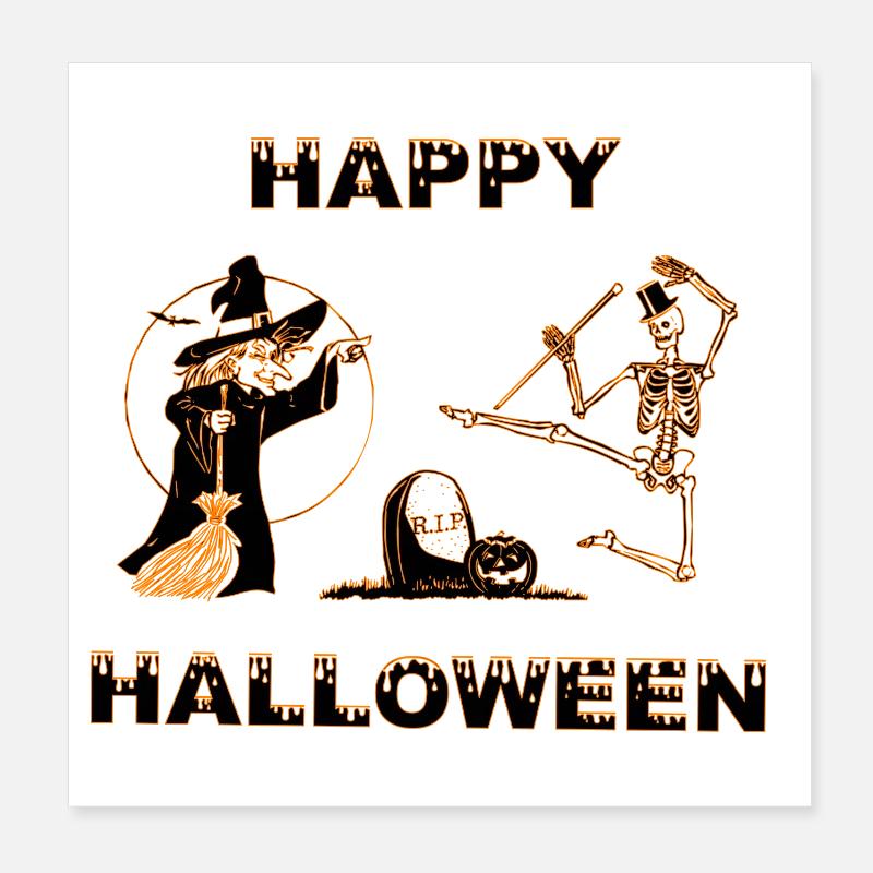 Sorciers d’Halloween effrayants et conception de squelette Poster 20 x 20 cm