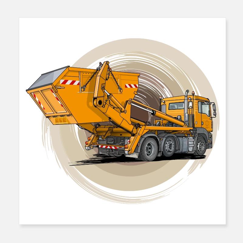 LKW mit Containermulde - Poster 20x20 cm - Weiß