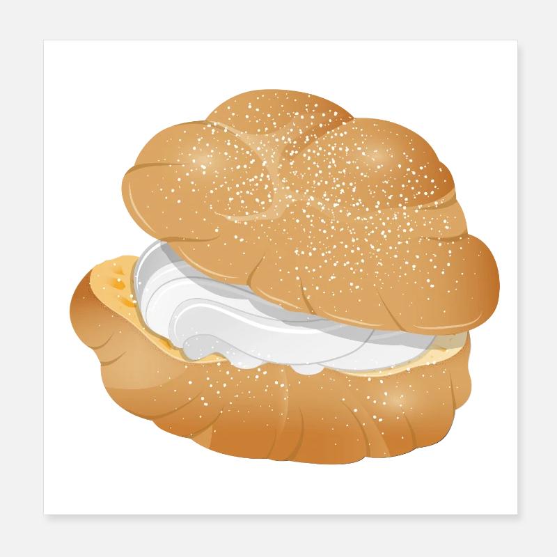 Illustration eines mit Sahne gefüllten Windbeutel - Poster 20x20 cm - Weiß