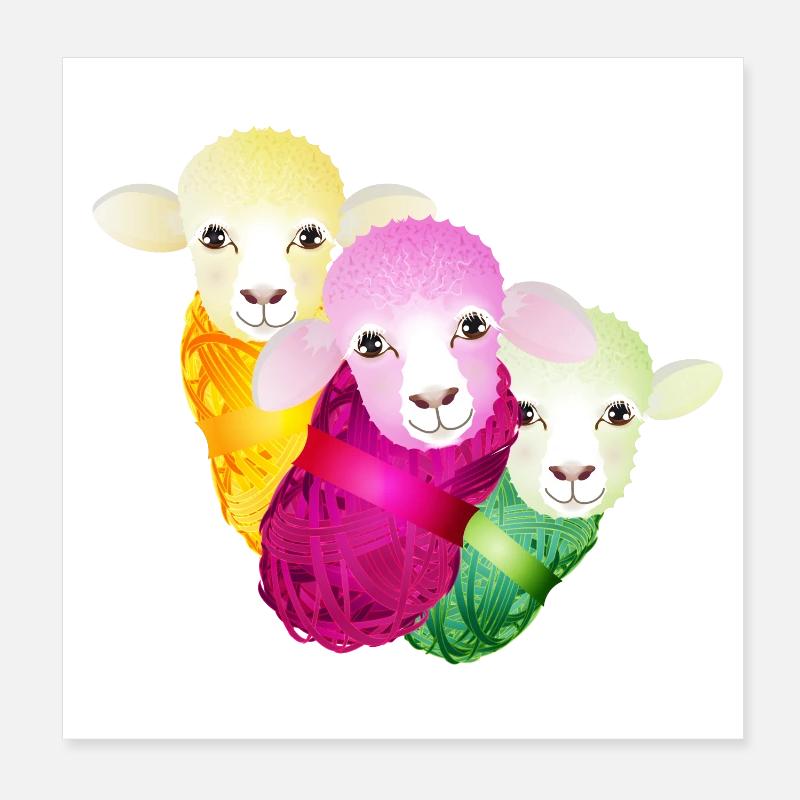 three colourful sheep with colour-coordinated wool Poster 8" x 8" (20x20 cm)