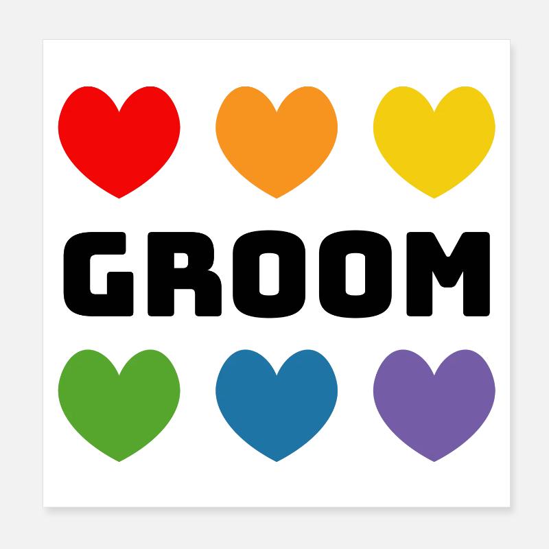 Rainbow Hearts Groom black Poster 8" x 8" (20x20 cm)