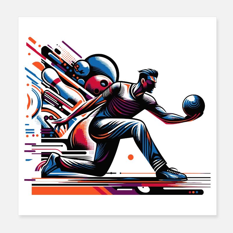 Dynamic, colorful bowler in action Poster 8" x 8" (20x20 cm)