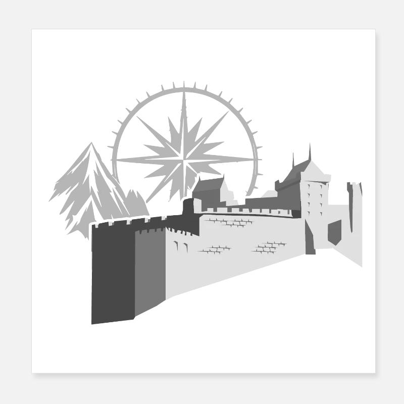 Burg mit Kompass Poster 20x20 cm