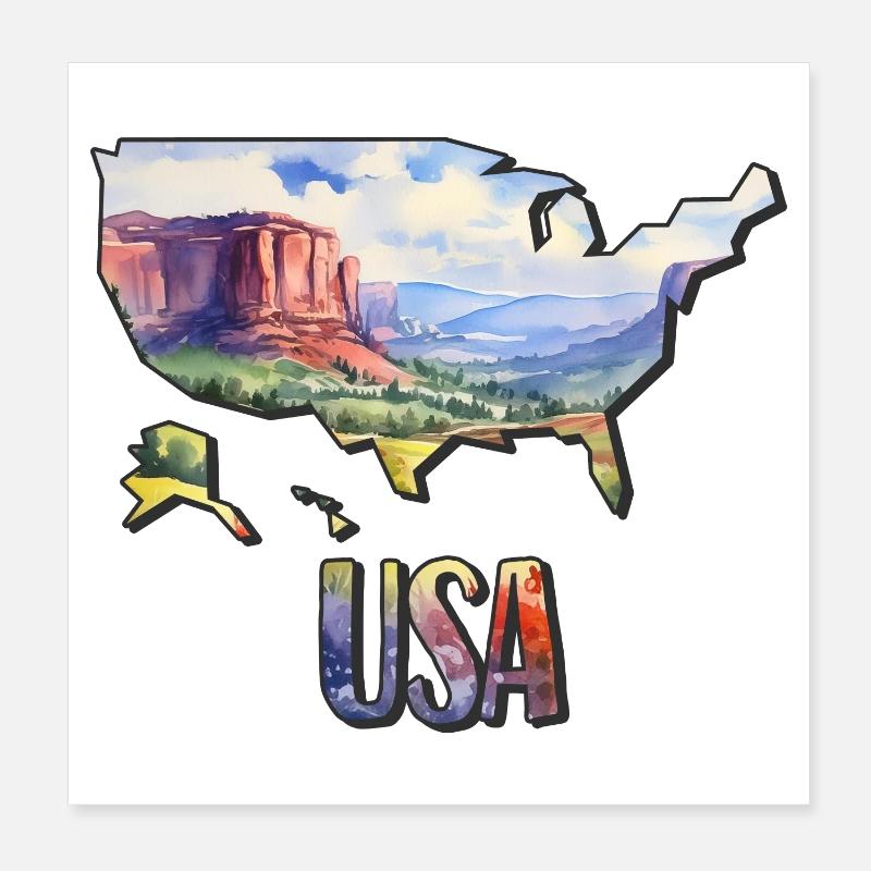 Carte à l’aquarelle des États-Unis Poster 20 x 20 cm