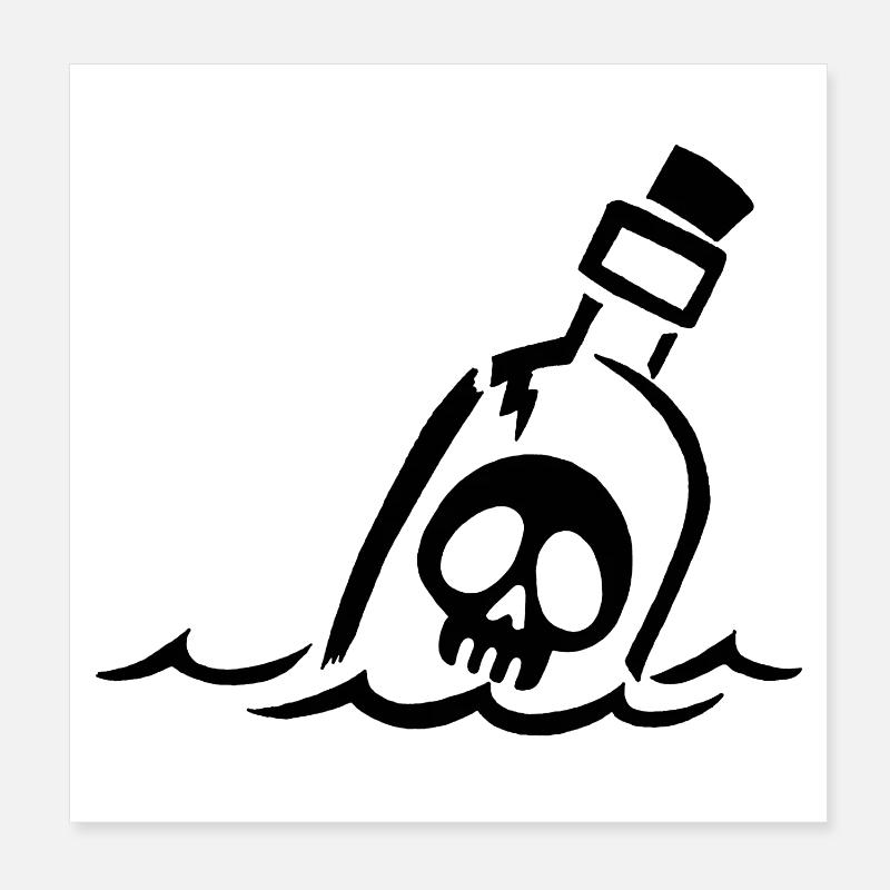 Black Skull in a Bottle Poster 8" x 8" (20x20 cm)